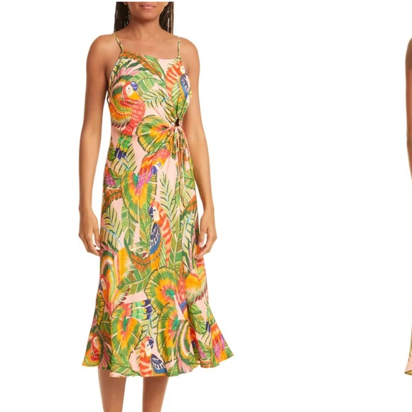FARM Rio Dresses & Skirts - 🎄 FARM Rio Macaw Leaves Side Knot Dress